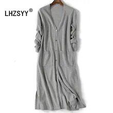 LHZSYY New Women Long Cardigan Double pocket Autumn and Winter Cashmere Sweater knitting Large size Wool Cardigan Slim Wild Coat