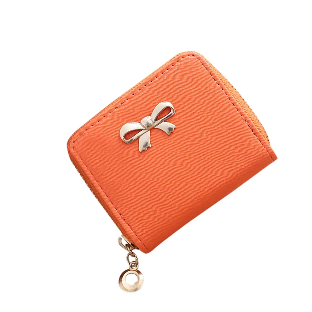 Кошелек для монет с бантом, женская модная простая одноцветная сумка на молнии, квадратная сумка для монет, мини-сумки Monederos Para Mujer Monedas - Цвет: Оранжевый