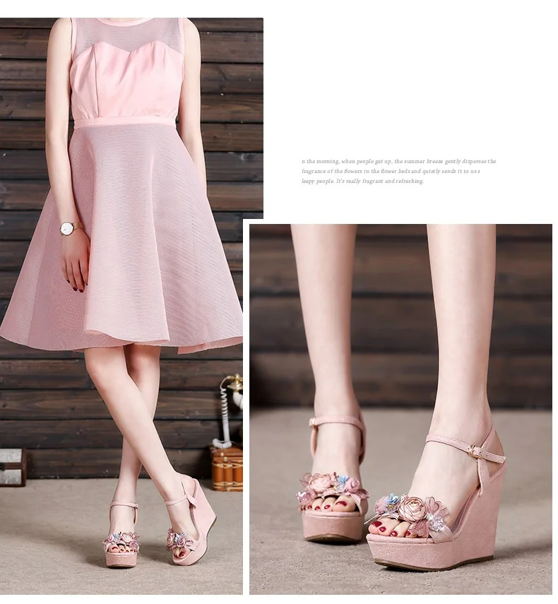 5_2019 Summer New Elegant Fashion High Heel Wedges Sandals Small Size Female Pink White Peep Toe Wedding Shoes