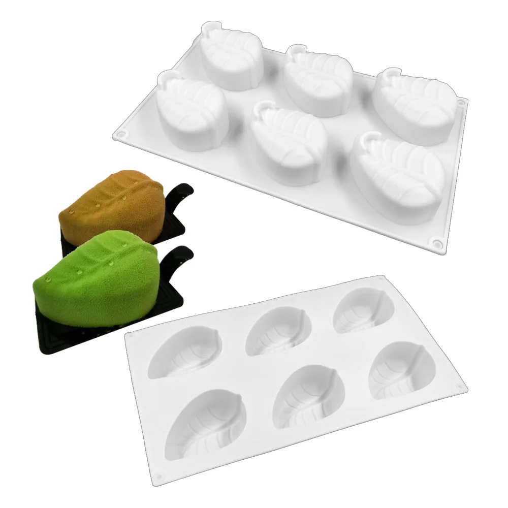 

GODWJ Silicone Cake Mold 6 Holes 3D Leaf Shape Baking Desserts Cake Decorating Tools For Pudding Ice Chocolate Mold