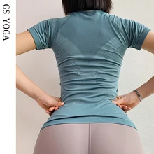 Женская бесшовная Спортивная футболка, облегающая, для бега, тренировки, спортзала, футболка, быстросохнущая, для спортзала, топы для йоги и фитнеса, рубашка, одежда для тренировок