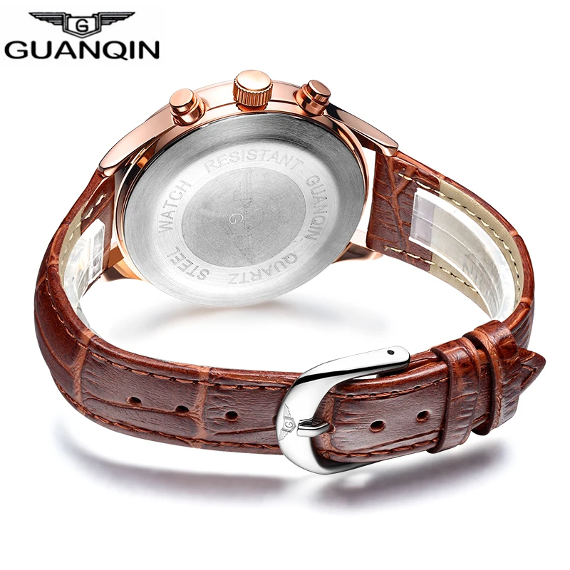 Guanqin мужские часы Топ бренд класса люкс GUANQIN Мужские Бизнес наручные часы хронограф кожа кварцевые часы Relogio Masculino A