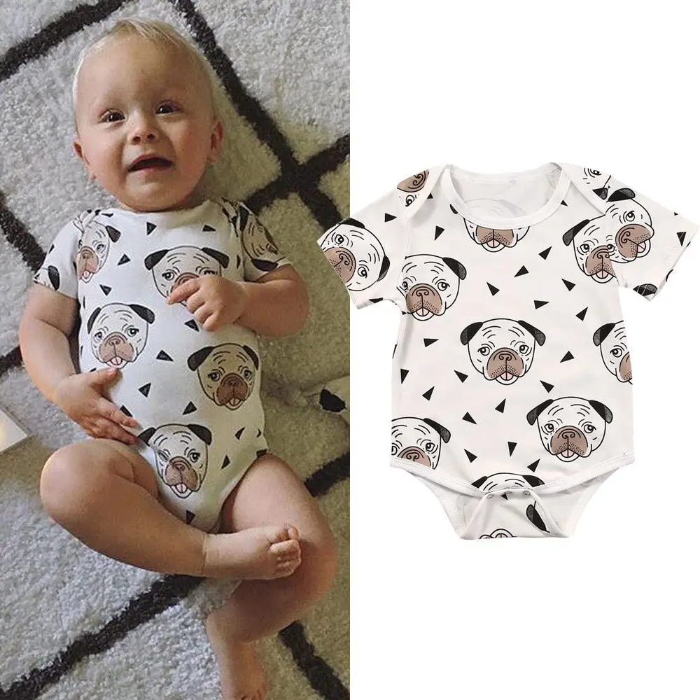 Newborn Infant Baby Girls Boys Summer Lovely Bodysuits Short Sleeve Dog