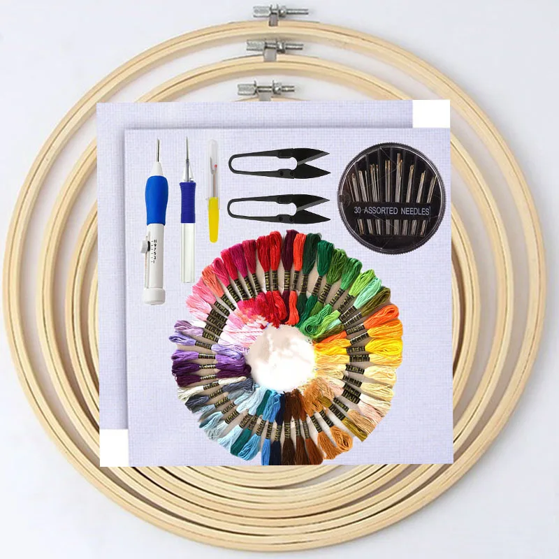 

Embroidery Cross Stitch Kit Crochet Hook Sewing Needles Skeins Thread Cloth Scissors Stitching Knitting DIY Handmade Craft Set