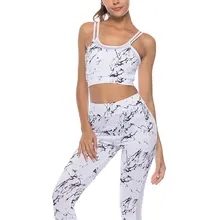 Горячие Для женщин жилет майка леггинсы спортивный костюм спортивная Фитнес белая Лоскутная спортивная одежда Crossfit спортивный костюм 2 шт. Набор Йога