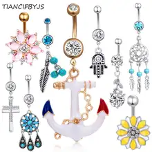TIANCIFBYJS, 1 шт., стальные кольца для пупка, Хрустальный пирсинг, пирсинг для пупка, пирсинг, серьги, золото, пупок, пупка, бар, ювелирные изделия для тела, падение