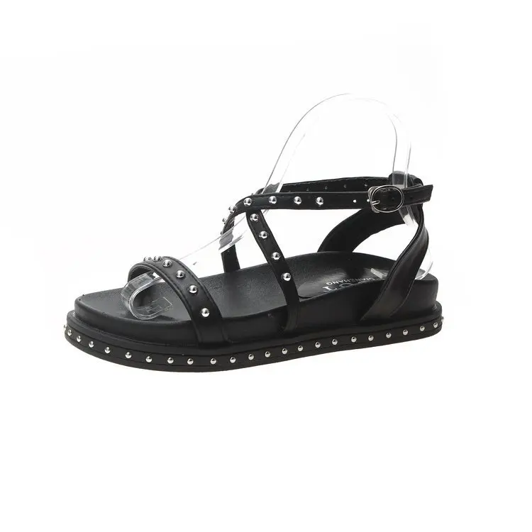 

2019 Summer Women's Shoes Flats Casual Sandals Gladiator Shoes Platform Sandals Metal Rivet Decoration Buckle Strap EUR35-39