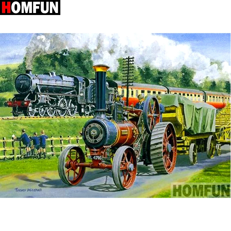 HOMFUN Full Square/Round Drill 5D DIY Diamond Painting &quotFreight train&quot Embroidery Cross Stitch Home Decor Gift A15366 | Дом и сад