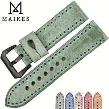 MAIKES Fashion Green Watchbands 22mm 24mm With Black Buckle Watch Accessories Watch Strap Retro Leather Watch Band For Panerai MAIKES Fashion Green Watchbands 22mm 24mm With Black Buckle Watch Accessories Watch Strap Retro Leather Watch Band For Panerai