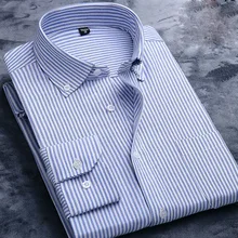 Мужская полосатая оксфордская рубашка, брендовая новая приталенная рубашка с длинным рукавом, мужская повседневная рубашка на пуговицах, рубашки для деловых мужчин