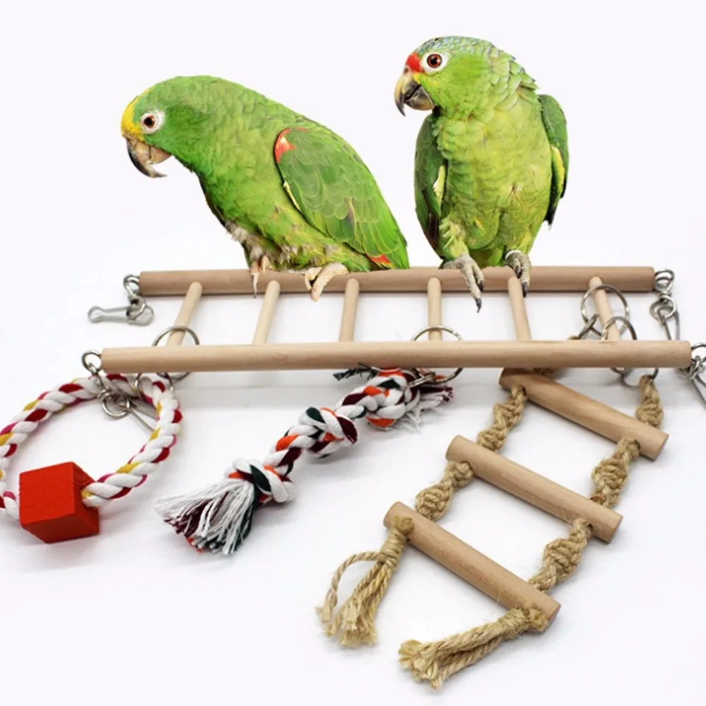 Pet Supplies Birds Toy Wooden Ladders Swing Scratcher Perch Climbing Ladder With Rope Bird Cage Hamsters Parrot Toys