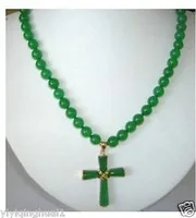 

silver-jewelry antique unusual Jewellery 8mm Green GEM Cross Pendant Necklace 18" necklaces real natural beads