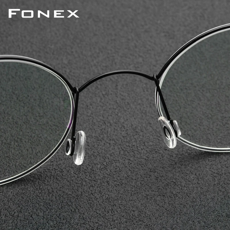 Baratos FONEX sin tornillos gafas de prescripción Marco de gafas de mujer miopía redonda optica Denmark gafas coreanas marco hombres titanio 98607