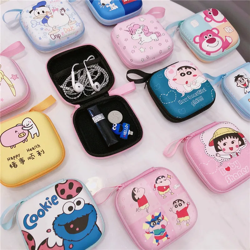 

New Cute Cartoon Square Coin Purse SUB Charging Cable Headphone Organizer Case Rope Zipper Lock Dib Key Card Wallet Storage Bags
