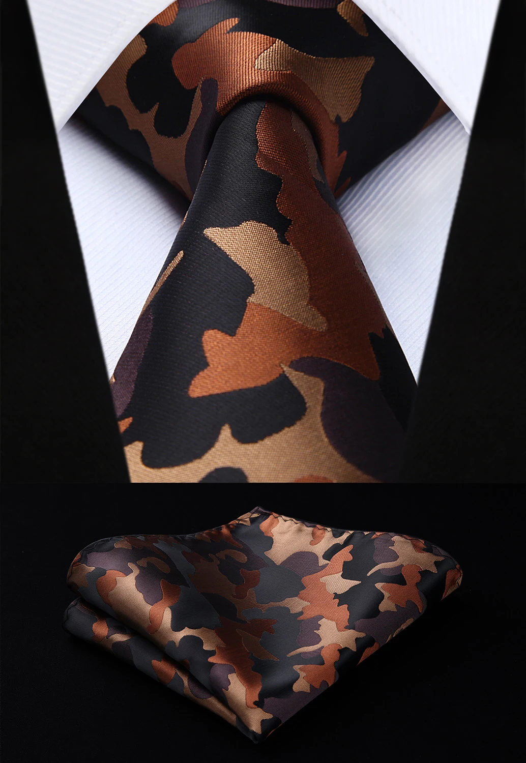 Party Wedding Classic Fashion Pocket Square Tie Woven Men Brown Tie