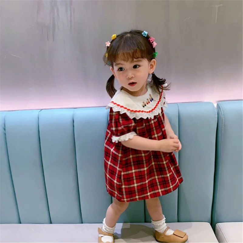 

YWSC-LYQ01 Girl dress plaid cartoon dress princess dress 19 Summer Dress New