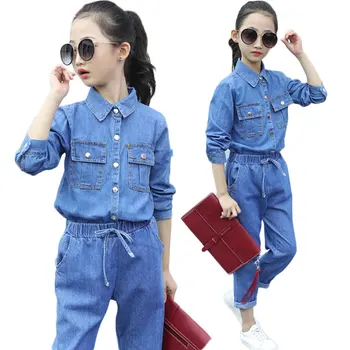 

2019 Autumn Winter Girls Clothing Sets Fashion Kids Tracksuit Roupa Infantil Denim Clothes Sets For Teen 3-12T Winter Suits