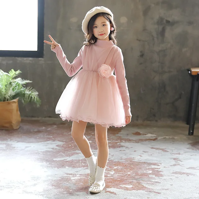 Knitted Winter Baby Wedding Dress For Girl Kids Long Sleeve Gown Princess Christmas Girls Dress