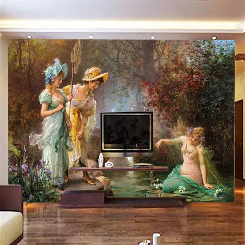 Wallpapers Photo Retro Custom European Oil Painting Character Wallpapers Photo Retro Custom European Oil Painting Character Landscape Large Size Tv Sofa Background Hotel Decoration Mural