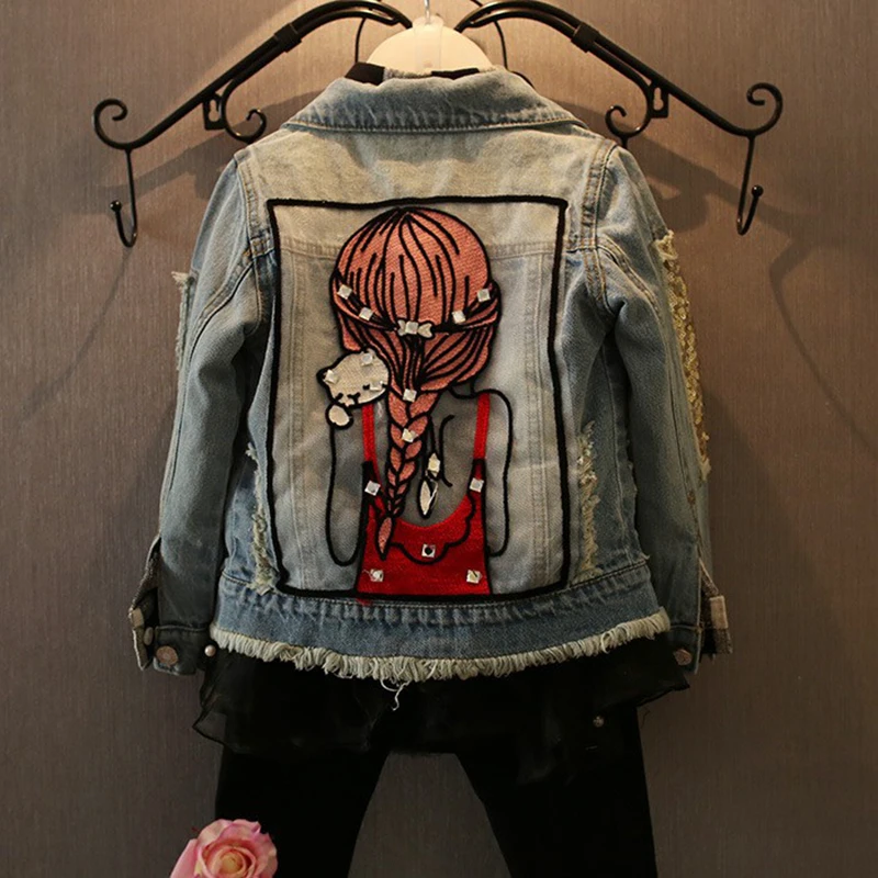 Джинсовая куртка с героями мультфильмов для девочек узор верхняя одежда с длинным рукавом джинсовая одежда для девочек детей Костюмы Детская куртка куртки для девочек
