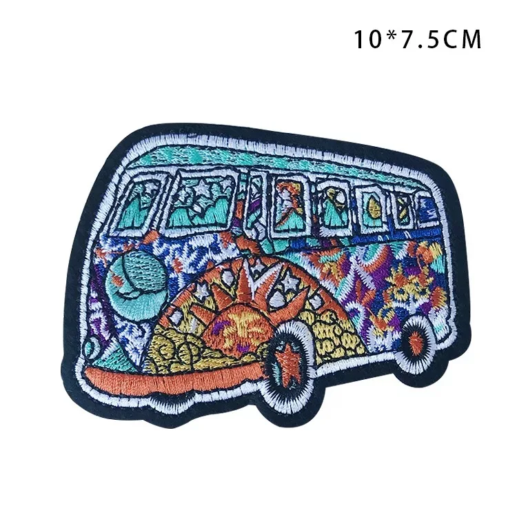 5X Hippie Bus Patch Psychedelic Art Sewing On Embroidery DIY Embroidered Iron Applique for Clothes Handmade Hardwork | Дом и сад