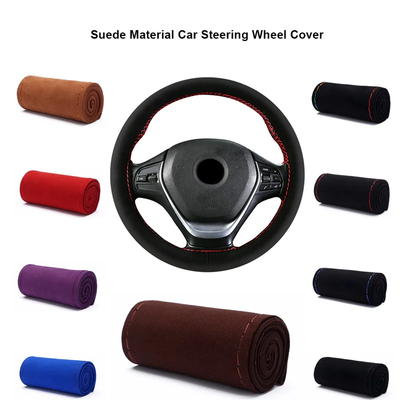 

1pcs 37/38cm DIY Car Auto Steering Wheel Cover Suede Material Car Steering Wheel Cover Needle and Thread Interior accessories