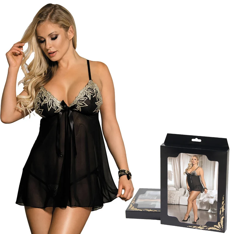 

R80409 Woman Exotic Apparel Night Lingerie With High-End Packing Plus Size 5XL Lingerie Sexy 2017 Transparent Babydolls Chemises