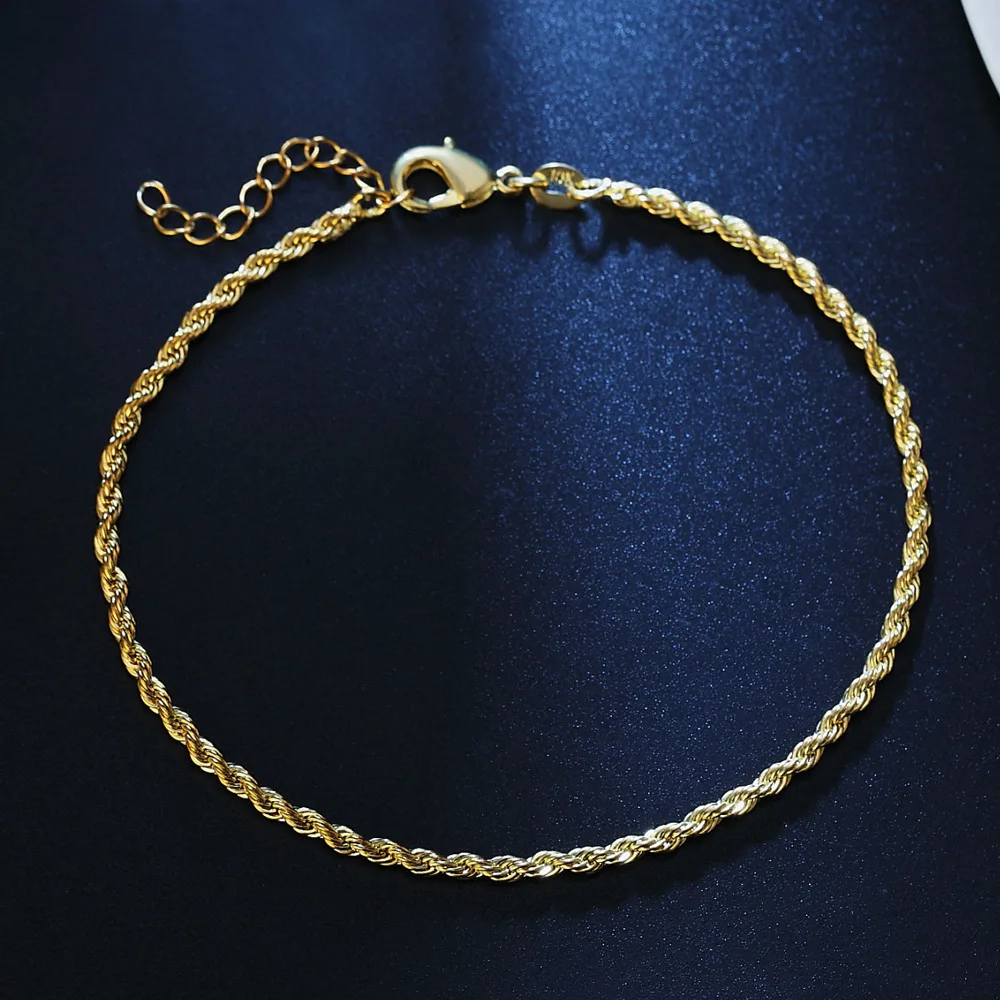 

Simple Silvery/Gold color Twist chain Anklets for Women Classic 2mm Width Chain foot Jewelry Gift For Girls DropShipping