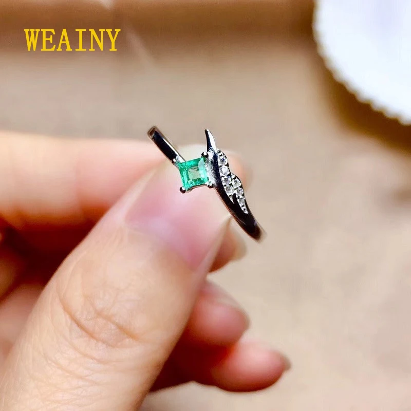 WEAINY Новая мода кольцо с натуральным изумрудом простой и Аутентичные площади 3 мм *
