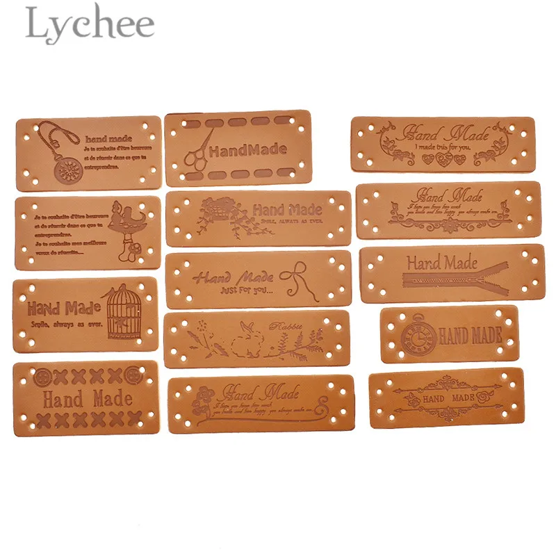 

Lychee Life 20pcs Handmade PU Leather Labels Button Scissors Pattern Sew On Embossed Labels DIY Sewing Material Supplies