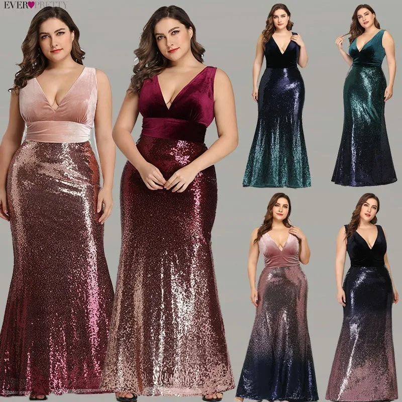 US $40.05 Plus Size Evening Dresses Long Ever Pretty Sexy VNeck Sleeveless Sequined Burgundy Blush Pink Vintage Mermaid Party Gowns
