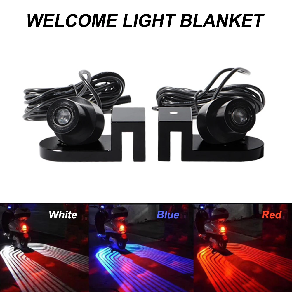 2pcs Wired Auto Door Welcome Light LED Car Motorcycle Angel Wing Projector Light Lamp White