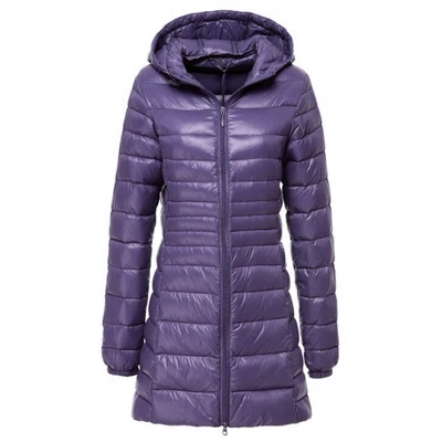 Женские зимние куртки, Casaco Inverno, утиный пух, ультра-светильник, тонкие женские зимние куртки и пальто с капюшоном размера плюс 6XL HJ324 - Цвет: Purple