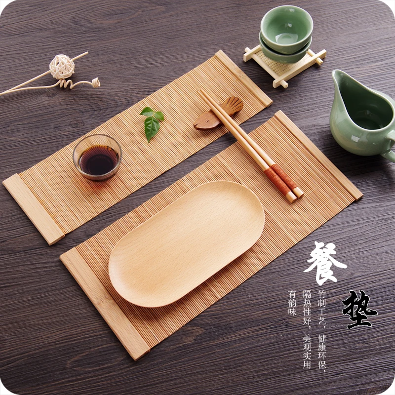 

Pamboo Brief Placemat Japan Style Tableware Anti-hot Coaster Slip-resistant Dining Table Mat