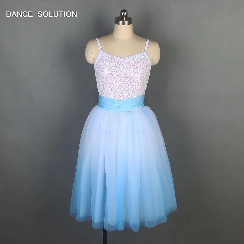 Ombre Blue Long Ballet Dance Tutus For Girls And Women White Sequin
