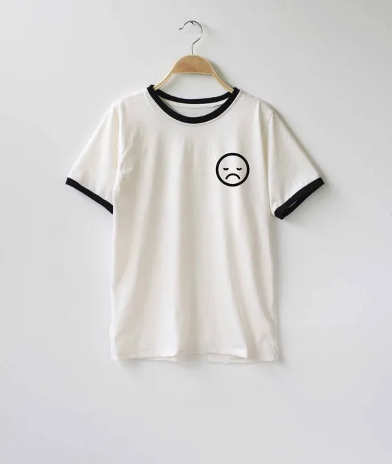

Sad Face t shirt Meme Stickers funny sad emoji face cute tumblr t shirt short sleeve ringer tees tops