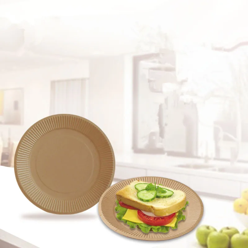 

50pcs/pack Disposable Thick Kraft Paper Plate Cake Pan Dessert Plate BBQ Plate Party Supplies