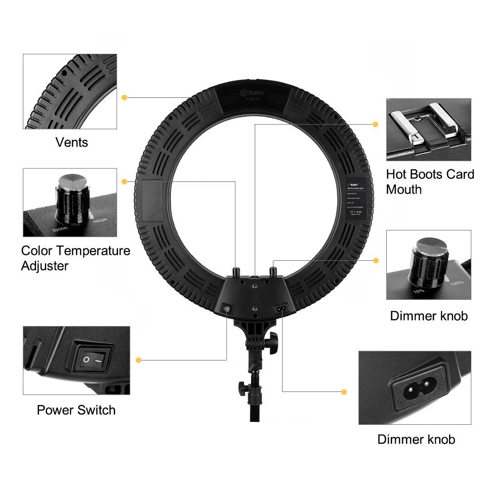 Tolifo 1" R48B AC светодиодный кольцевой светильник с подставкой комплект 48 Вт двухцветный 3200-5600 k включает косметическое зеркало для фото портретной фотографии