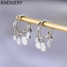 Anenjery Ins yuvarlak disk püskül küpe kadınlar için S925 damga gümüş renk küpe oorbellen pendientes hediye S-E893