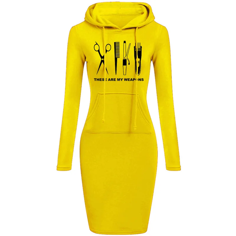 Najtaniej Fryzjer sukienka kobiety z kapturem z długim rękawem O Neck bawełna fryzjer broń sukienki dziewczyny kobieta nożyczki odzież topy odzież