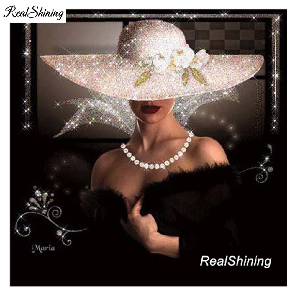 

REALSHINING Diamond Embroidery Hat Beauty 5D Diy Diamond Painting Mosaic Pattern Full Square Rhinestone Cross Stitch DM414