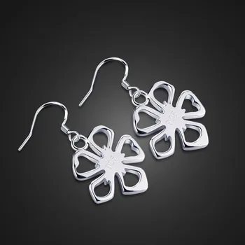 

Fashionable woman clovers sterling silver earrings, charming lady long earrings, solid 925 silver is not allergic, lucky jewelry