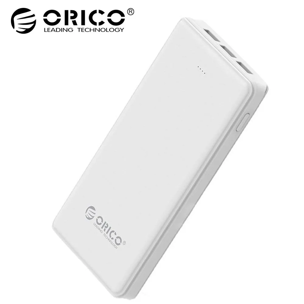 ORICO 20000mAh 3 USB Power Bank External Battery Portable Mobile Backup Bank Charger for Android iPhones with Flashlight - White