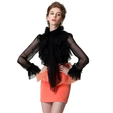 

Brand Runway Women Sexy Blouse Lace Solid Beige Black Spring Lady Shirt Female Chiffon European Retro Style Top High Quality