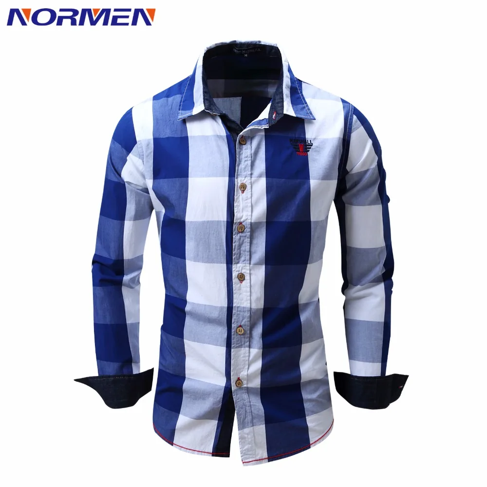 

NORMEN Brand Men's Fashion Plaid Shirt Full Sleeve Casual Shirts Men Streetwear Business Cotton camisa masculina chemise homme