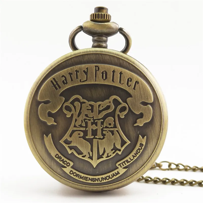 

New Retro Bronze Multi-Style Pocket Watch Hogwarts School Badge Harry Potter Quartz Men's And Women's Watch For Children's Gift