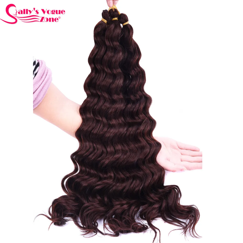 Sallyhair High Temperature Synthetic Deep Wave Twist Crochet Braids Black Color Bulk Hair Extension  (59)