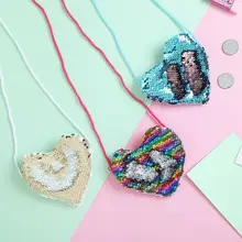 Новая модная детская Наплечная Сумочка с пайетками через плечо с сердечками, мини-сумки с блестками, цветные Кошельки для монет