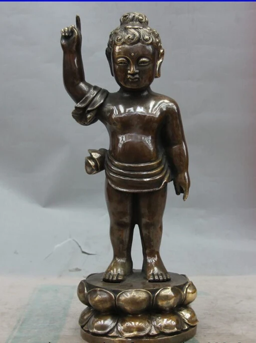 

free China Bronze Copper Buddhism Temple Lotus Seat Boy Kid Sakyamuni Buddha Statue fast