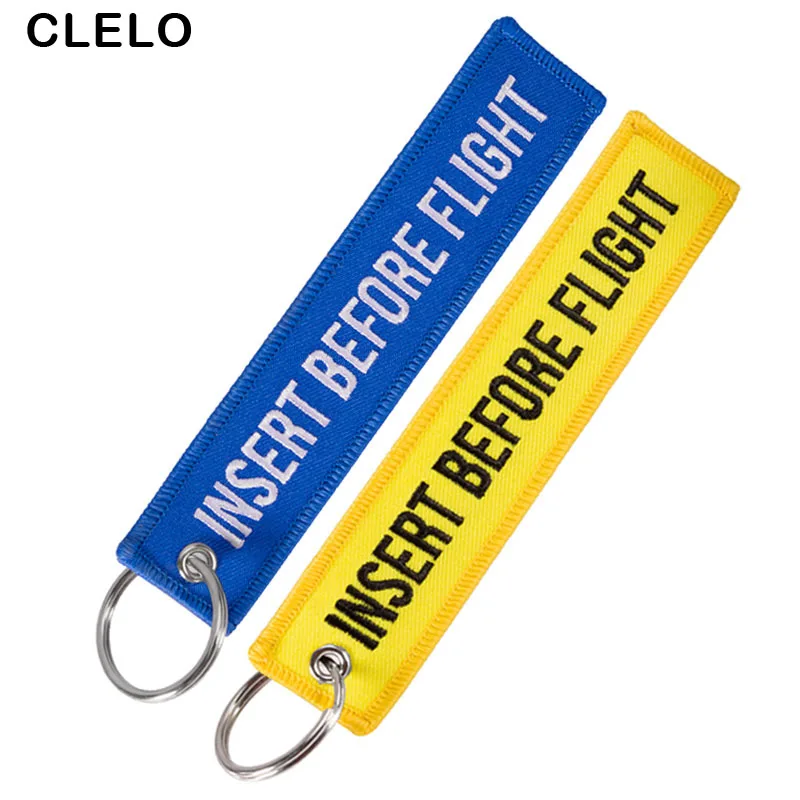Luggage Tags Embroidery INSERT BEFORE FLIGHT Letter with OEM KeyChain Key ring Fashion Travel tag for Aviation Gifts 2PCS/LOT